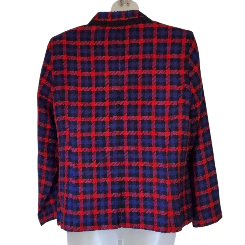 SAG HARBOR Casual Ware Red & Blue Plaid Shacket Zip Front Womens Petite Medium - Picture 4 of 6